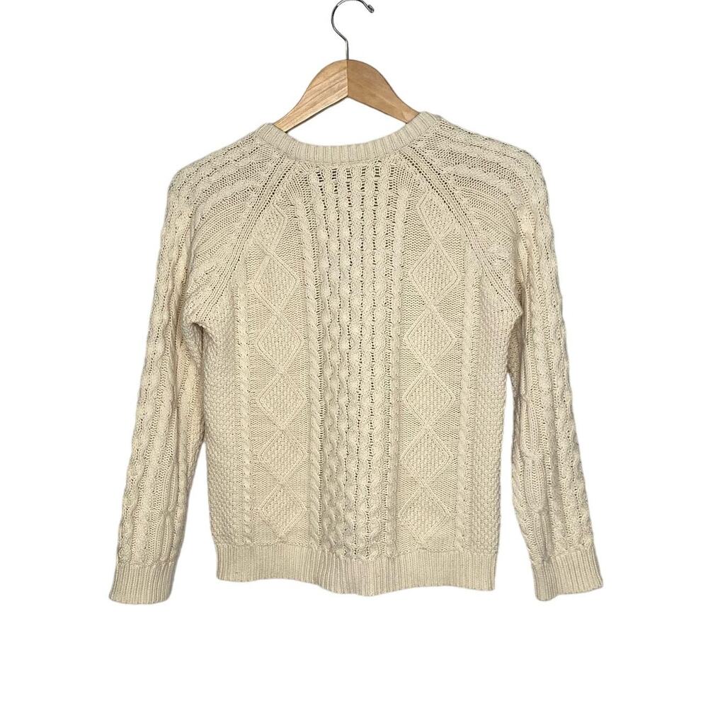 L.L. Bean Youth Irish Cable Knit Crew Neck Sweater Cream size M 10/12 - Picture 3 of 5